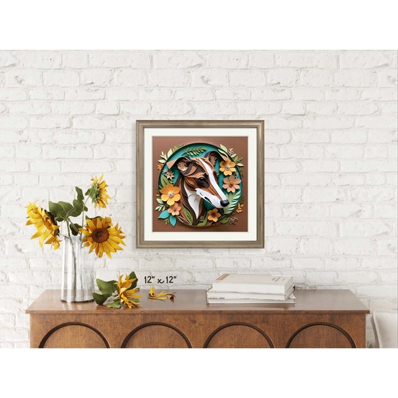 Greyhound Papercut Art: 12x12 Brindle Dog Pet Portrait Digital Print, Whippet - Picture 5 of 7